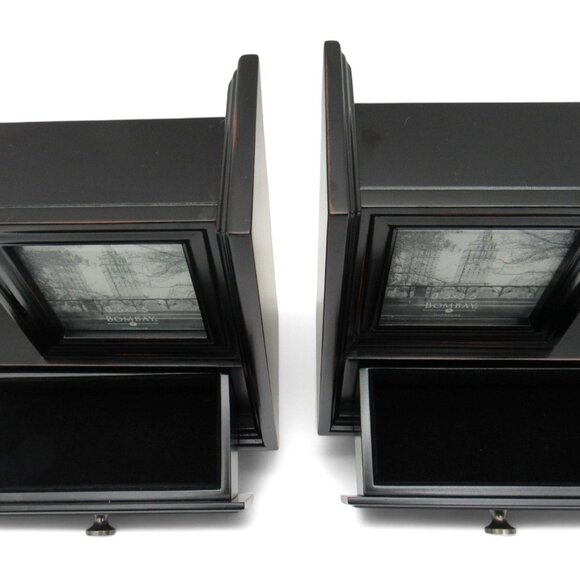 BOMBAY Photo Frame Wood BOOKENDS Set of 2 With Drawers Boxed - Picture 2 of 14